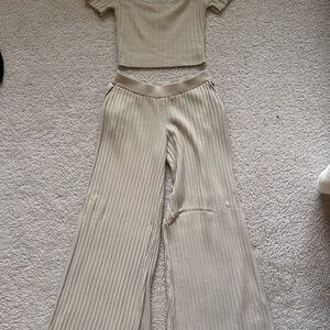 Princess Polly Cream Ribbed Crop Top Set